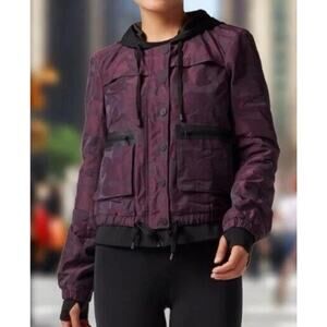 Blanc Noir Purple Camo Hooded S Women's Bomber Jacket Zip Up
